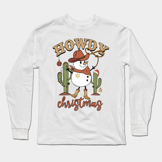 howdy christmas cowboy snowman Long Sleeve T-Shirt by Mitsue Kersting